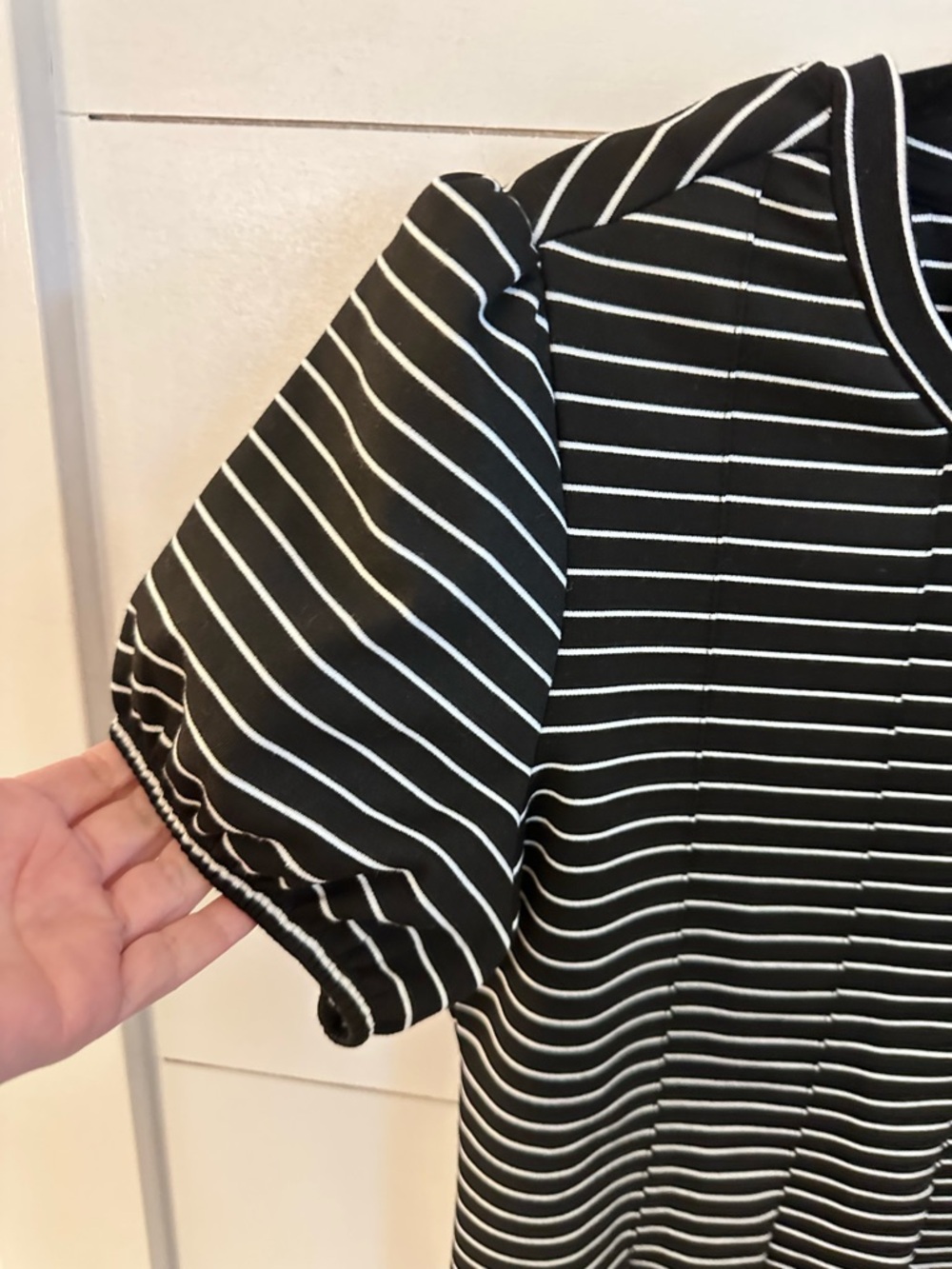 ANTHROPOLOGY MAEVE S Corset Peplum black-White stripe short sleeve stretch top - Picture 5 of 13